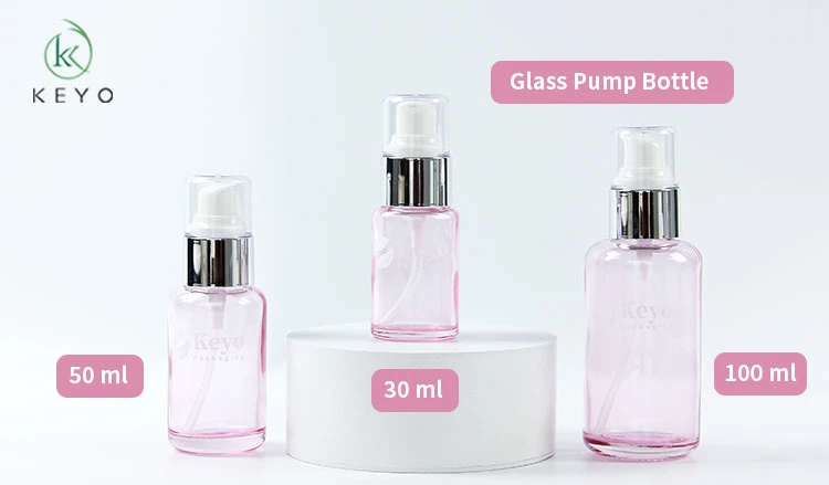 Skincare Clear Pink 30ml 50ml 100ml Glass Bottle Packaging Lotion Serum Spray Pump Bottle